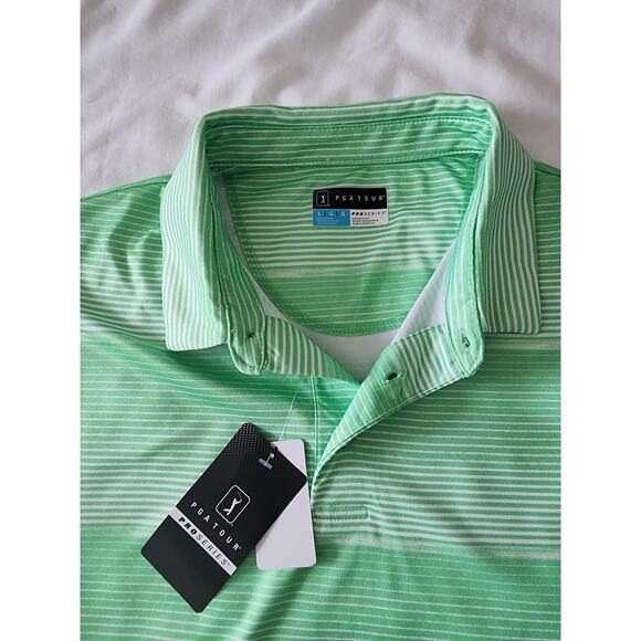 PGA Tour Pro Series Men’s Polo Shirt Size L Green Stripe Golf NWT - Picture 6 of 16